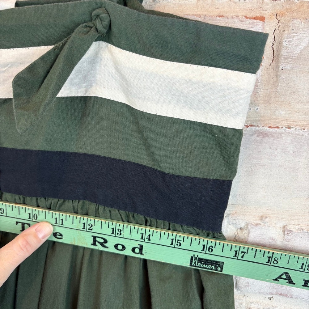 THE GREAT Horizon Dress Green Olive Stripe Cotton Tie Strap Maxi Dress Size 1 - Picture 7 of 12